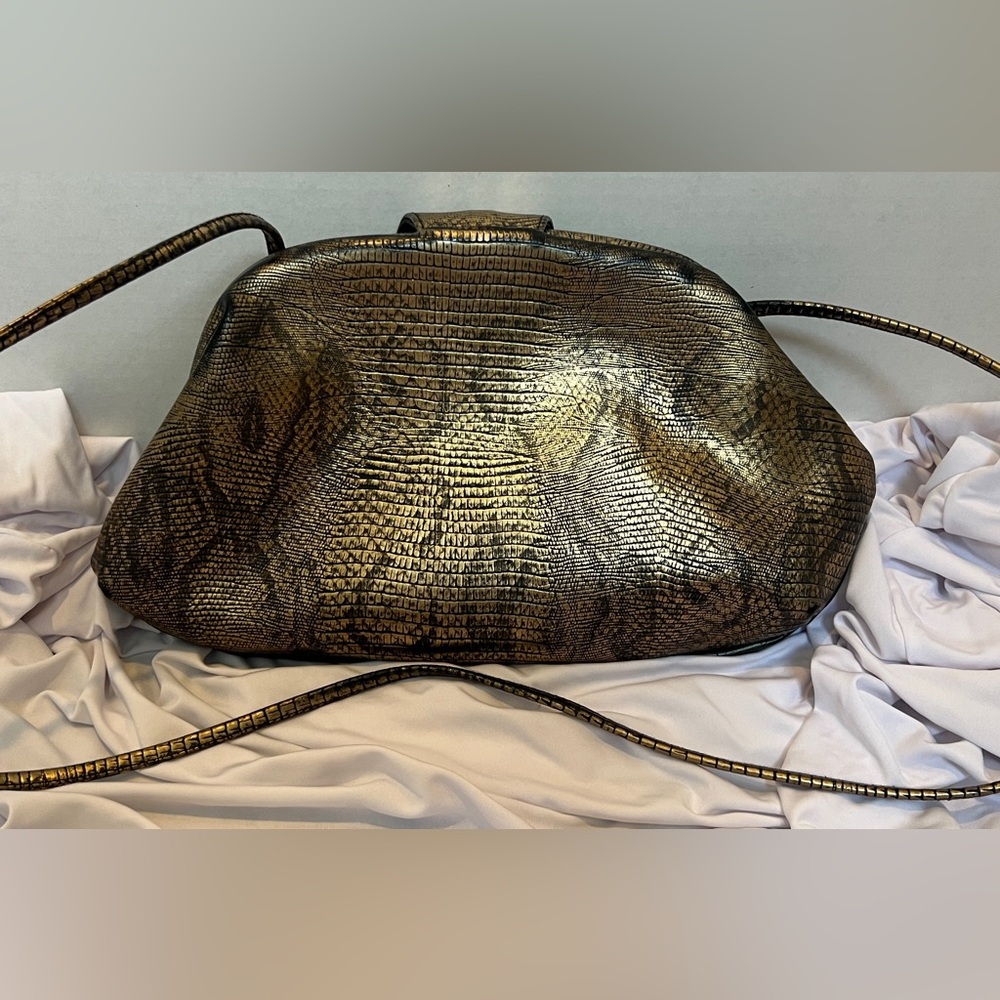 Vintage Metallic Faux Snakeskin Clutch/Shoulder purse LIKE NEW - Picture 5 of 13